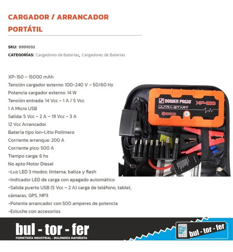 Imagen 2 de 7 de Cargador Arrancador Portatil 15000mah Dowen Pagio Xp-150