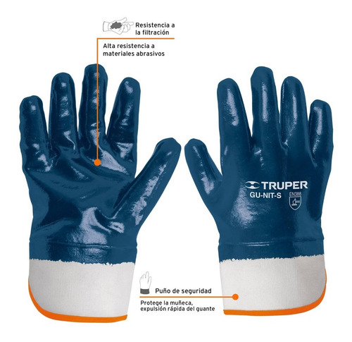 Imagen 3 de 4 de Guantes Algodon Recubiertos En Nitrilo Puño Seguridad
