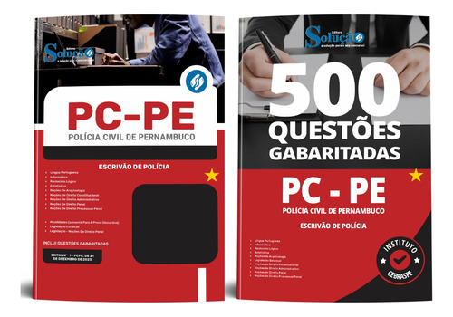 Kit Apostila Escrivão De Polícia - Pc Pe 2024 Polícia Civil Pernambuco + Questões Gabaritadas Atualizada - Editora Solução