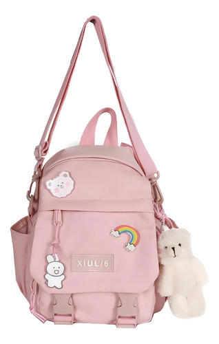 Mini Mochila Escolar Mbvbn Rosa Con Llavero De Peluche