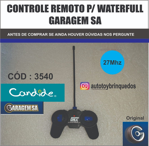 Waterfull 3540 - Garagem Sa - Só O Controle Remoto 27mhz 