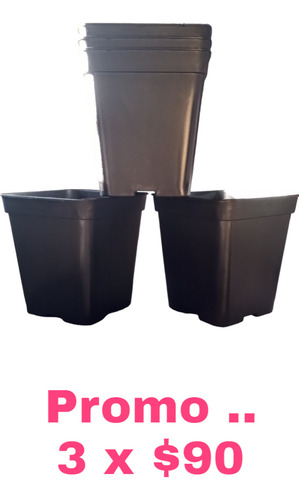 Maceta Plastico Negra Cuadrada 1.4 L Plantas Cultivo Indoor