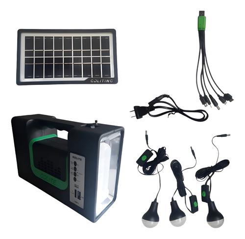 Kit Emergencia Carga Solar Linterna Radio Powerbank Usb Negro