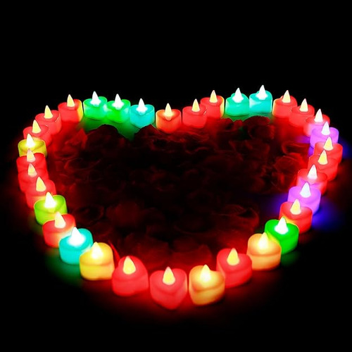 Coloridas Velas Led En Forma De Corazon Juego De 24 Romantic