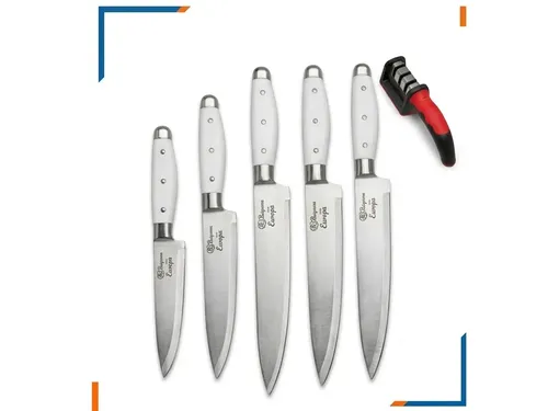 Sensacional Kit 5 Facas Inox Cozinha Carne Churrasco + Amolador Afiador Sensacion