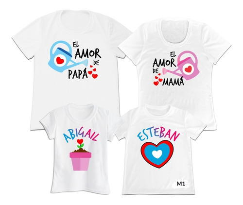 Franelas Set 4 Familia Mama Papa Hijo Hija Cumpleaños Polies