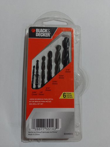 Set 6 Brocas Hss Para Metal 2 A 8mm Black+decker