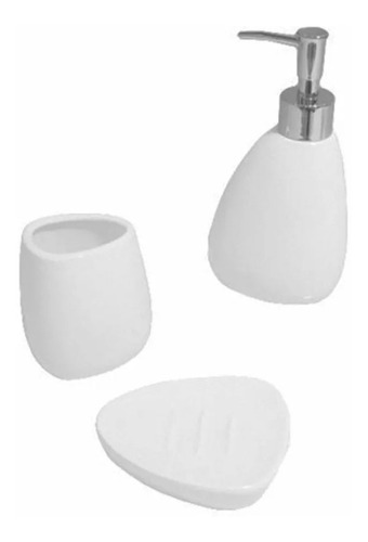 Accesorios Porcelana Porta Cepillo Vaso Kit 3 Piezas Blanco