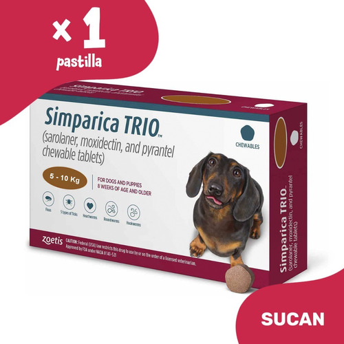 Pulgas Garrapatas Pastilla Simparica Trio - Perros 5 A 10 Kg