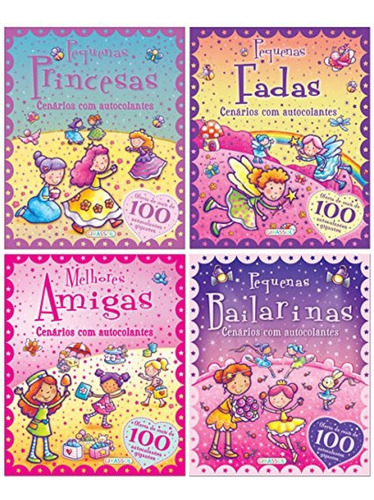 Kit C/4 Livros Cenarios Com Autocolantes + 400 Adesivos, De Girassol. Editorial Equipe Girassol, Capa Mole Em Português