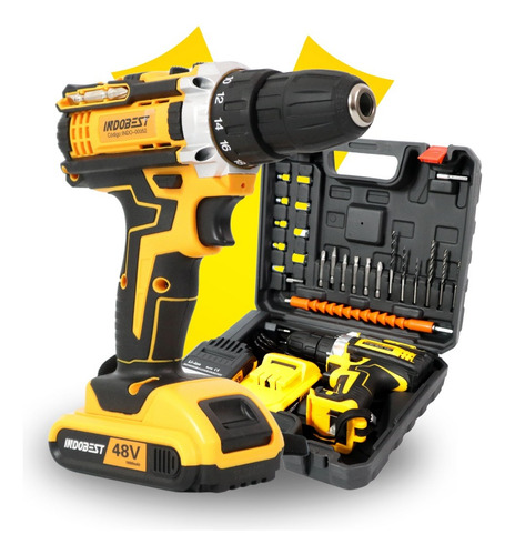 Parafusadeira Furadeira Sem Fio 48v 2 Baterias 340w 1550 Rpm Cor Amarelo 127/220v