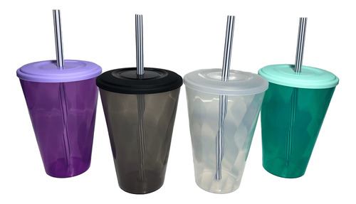 70 Vasos Tapa Y Sorbete 400ml Grandes Souvenir Color Eventos