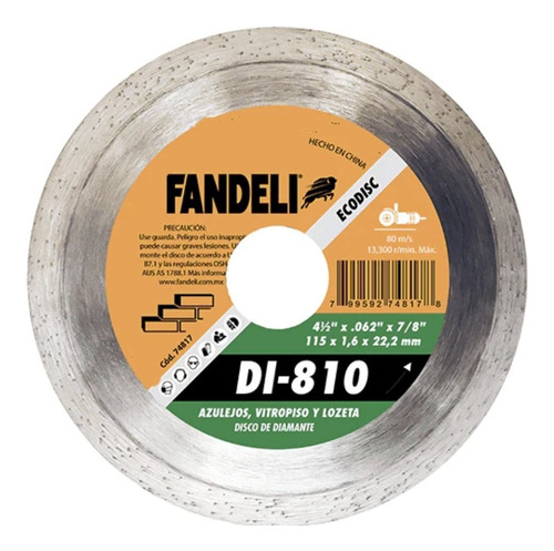 Disco De Diamante Rin Continuo 74817 Fandeli 4-1/2 PLG DI810