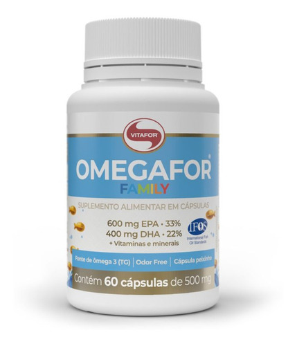Suplemento en cápsula Vitafor  Omegafor Family grasas poliinsaturadas en pote de 30g 60 un