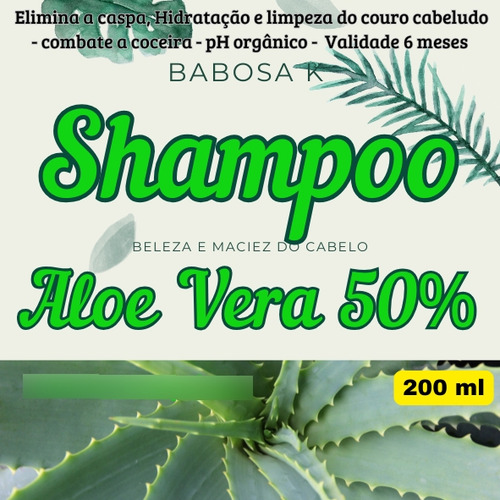 Shampoo Aloe Vera 50% Babosa K Natural 200ml Frasco