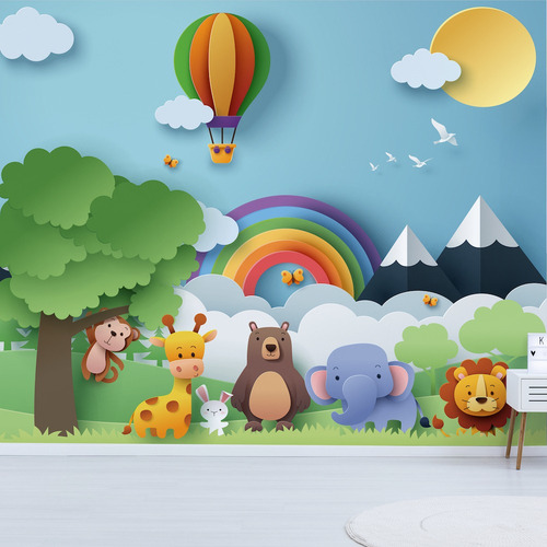 Papel De Parede Safari Animais Da Selva Infantil Painel 9m2 Cor Verde