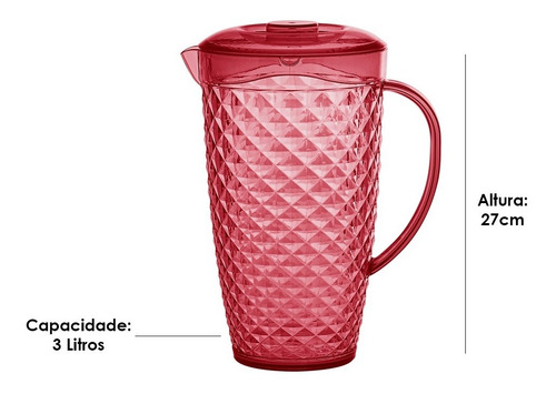 Jarra De Acrílico Com Tampa Luxxor 3l Vermelho Paramount