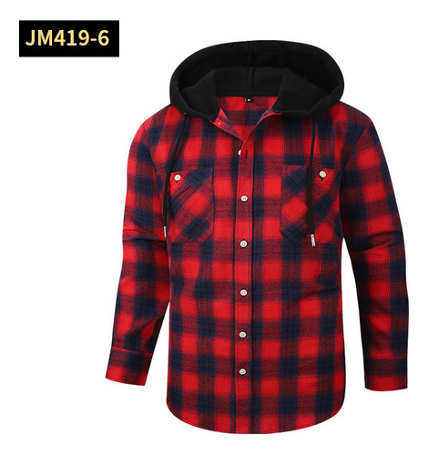 Camisa Casual Con Capucha A Cuadros Para Hombre