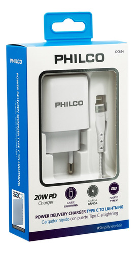 Cargador Carga Rápida Qc624 Cable Tipo-c Y Lightning, Philco