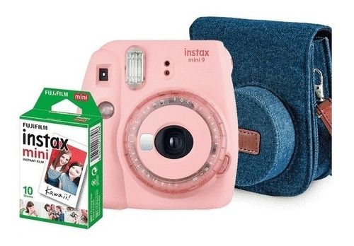 Kit Câmera Instax Mini 9 Rosa Chiclé+ Bolsa+ Filme 10 Poses 