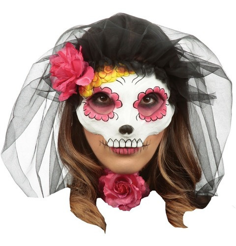 Máscara Antifaz Catrina Disfraz Para Muertos O Halloween Color Rosa