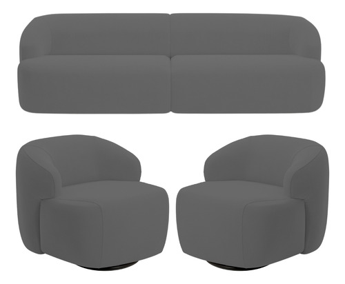Sofá 3 Lugares 02 Poltronas 250cm Barolo Veludo Grafite