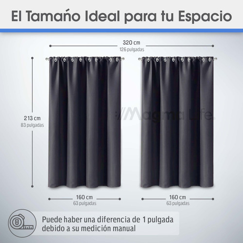 Juego de 2 Cortinas Blackout Magma Life 213x160 cm Color Gris con Ojales, Aislamiento Térmico y Protección Solar para Dormitorio o Sala
