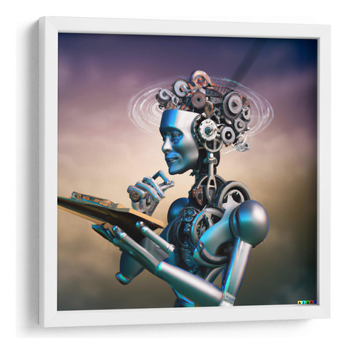 Cuadro Enmarcado Blanco Machine Learning 30x30, Ai-art