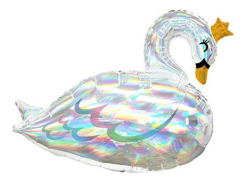 Globo Cisne Blanco Holografico Iris Elegante Met Jumbo Helio