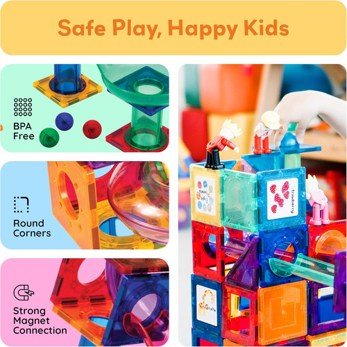 Picassotiles 70 Pcs Marble Run Maze Race Track Magnetic T...