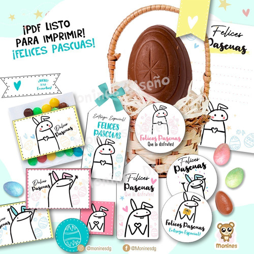 Kit Imprimible Felices Pascuas Flork / Conejo Flork Tags