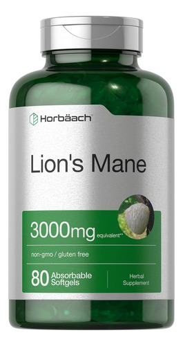 Lion's Mane Hongo Melena de Leon 3000mg 300 mg extracto 10:1 x softgel 80 Softgels Calidad Horbaach