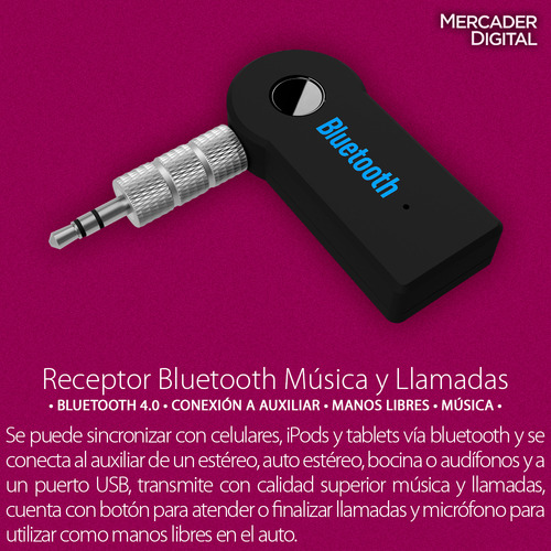 8 Pzs Receptor Auxiliar Manos Libres Bluetooth Jack 3.5