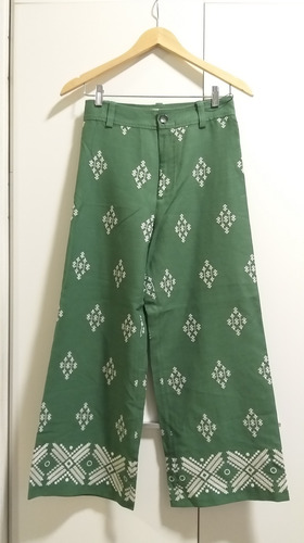 Pantalon Zara, Verde Con Bordado. Talle Xs. 