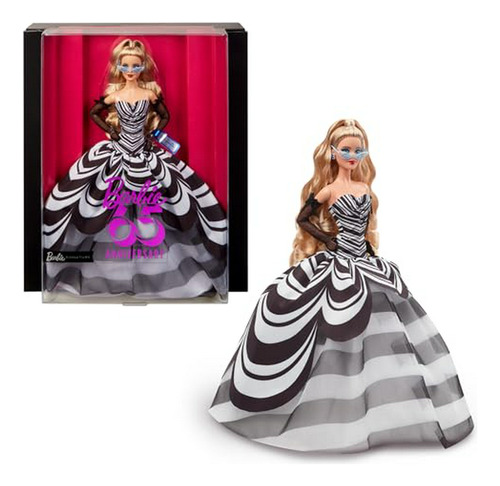 Muñeca Barbie 65º Aniversario Con Vestido Blanco Y Negro.