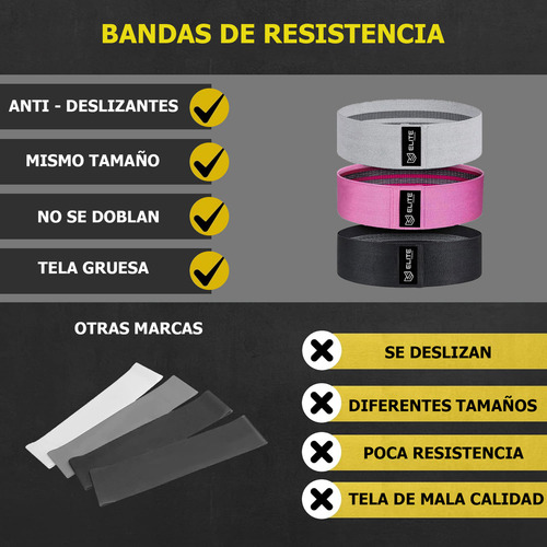 Bandas Elasticas De Resistencia Para Ejercicio. 3pz Yoga Color Negro / gris / rosa