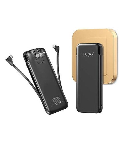 Tg90° 10000mah Portable Charger With Built In Cables And Ac
