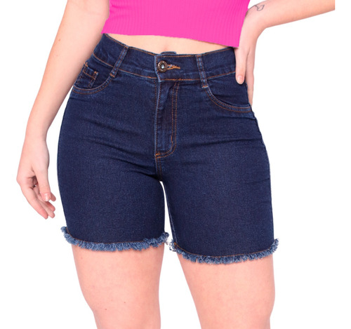 Kit 5 Bermudas Jeans Feminina Short Meia Coxa Cintura Alta