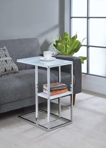 Imagen 1 de 4 de Mesa De Servicio Moderna, Mesita De Cristal Blanca