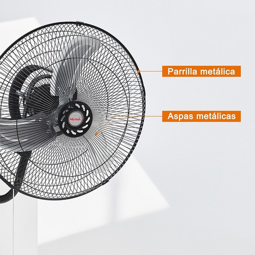 Ventilador Pared 18 Pulgadas Mytek 3196 Metálico/360° Oscil. Color de la estructura Negro Color de las aspas Plateado