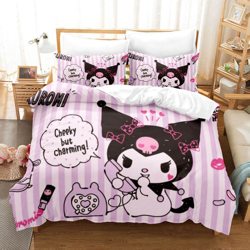 . Juego De Ropa De Anime Kuromi Con Fundade Cama Individual