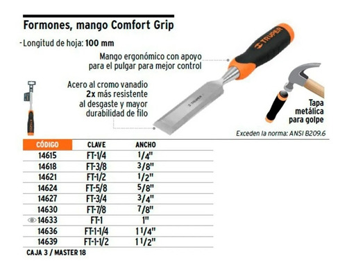 Imagen 2 de 8 de Formon Truper 14627 De 19 Mm 3/4 Madera