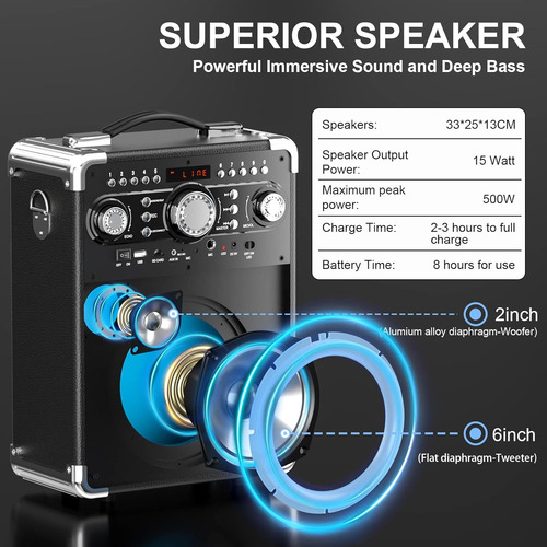 Máquina De Karaoke, Sistema Pa Portátil Con 2 Micrófonos Ina