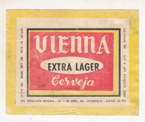 Cerveza Vienna Brasil Antigua Etiqueta Vintage Beer Ephemera