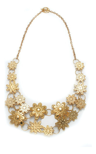 Collar Corto Metálico Dijes Flores - C019 - Oro Brillante 