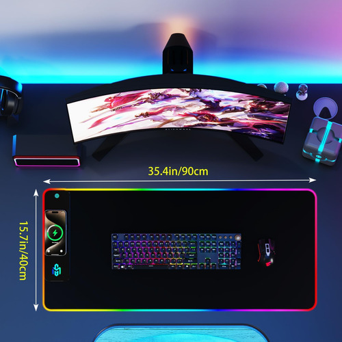 Gim Wireless Charging Rgb Gaming Mouse Pad 15w, Mat De Mouse