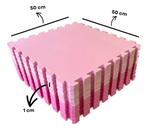 Kit 20 Peças Tapete Tatame Rosa Infantil 50x50 10mm-jk Liso