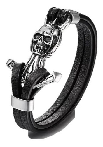 Pulsera Cuero Ancla Craneo Hombre Moda Masculina 2021