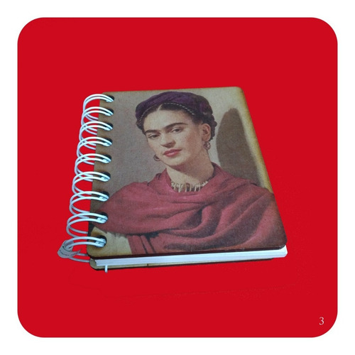 Imagen 3 de 3 de Libreta Frida Kahlo Chica Con Pasta De Madera 9x11 Cm M3 Lbt