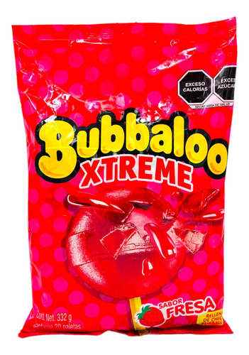 Paleta Bubbaloo Xtreme Fresa Rellena 20 Piezas Chicle Dulce
